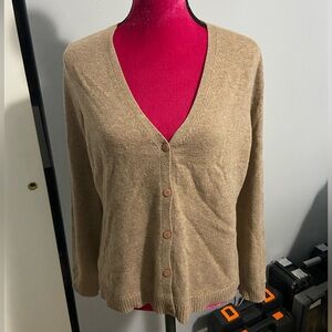 Garnet Hill khaki cashmere cardigan sweater large